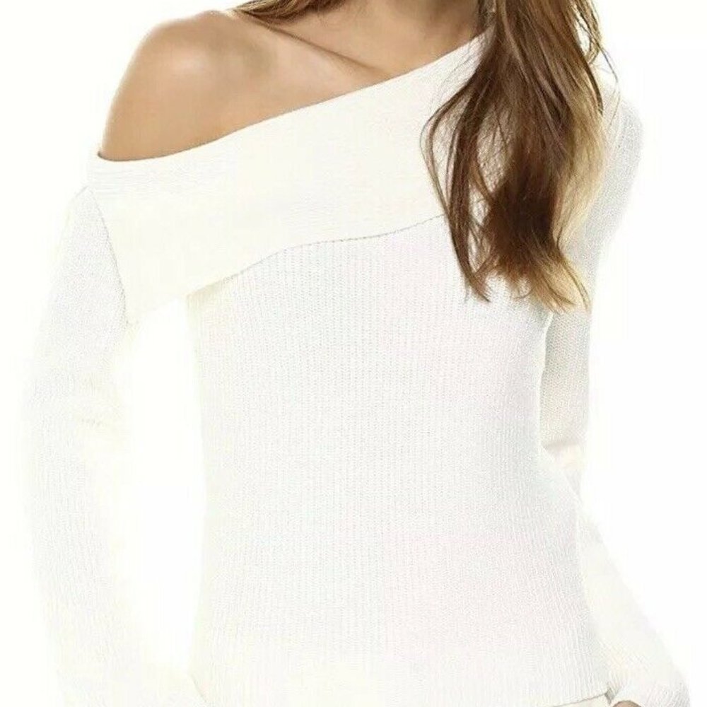 THEORY One Shoulder Foldover Ivory Sweater Size